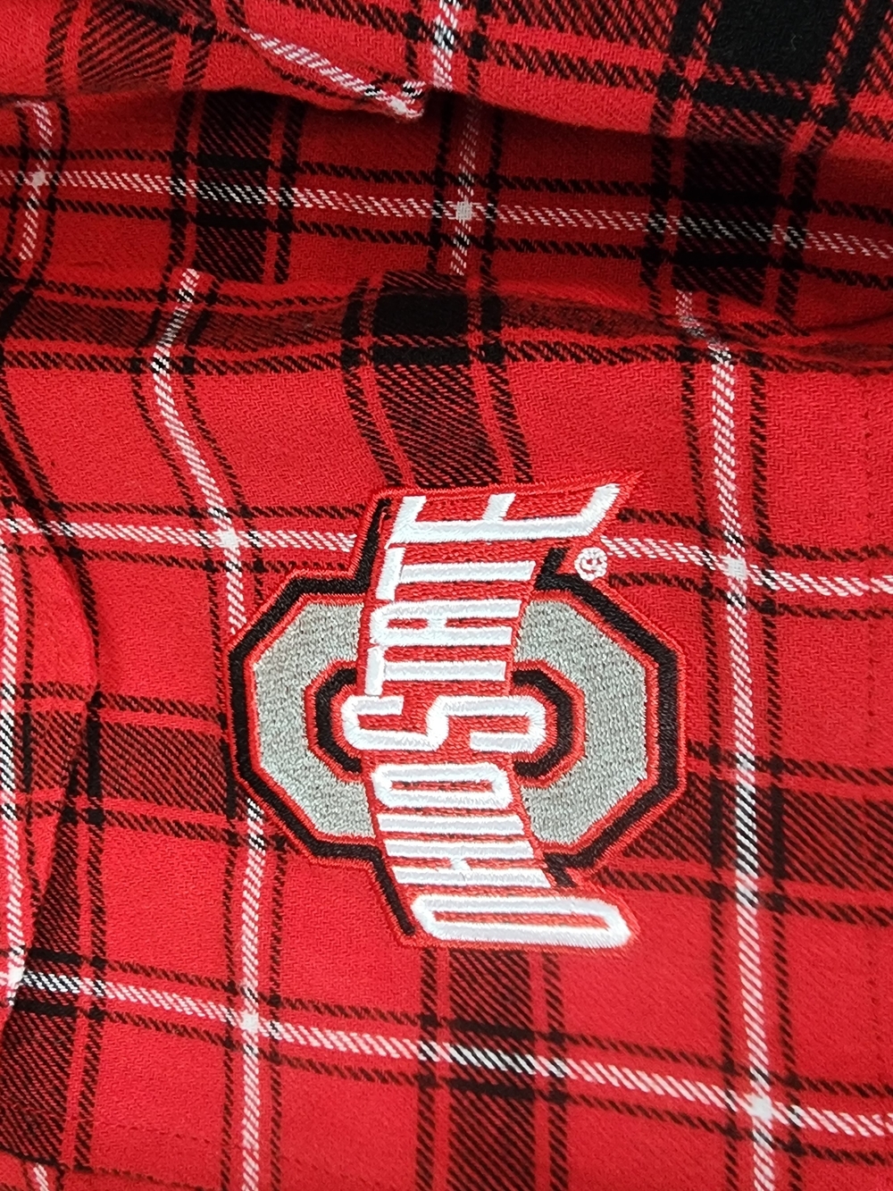 Ohio State Womens Red Plaid Flannel Pajama Shirt with Embroidered Logo